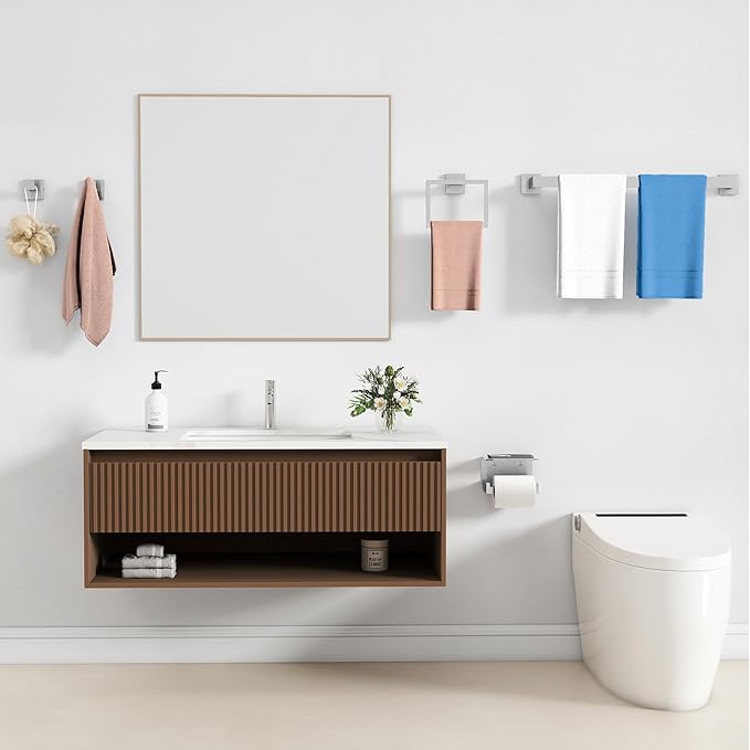 20-Piece Stainless Steel Bathroom Hardware Set - Complete Wall Mounted Solution with Towel Bar, Toilet Paper Holder with Shelf, Towel Ring & Towel Hooks