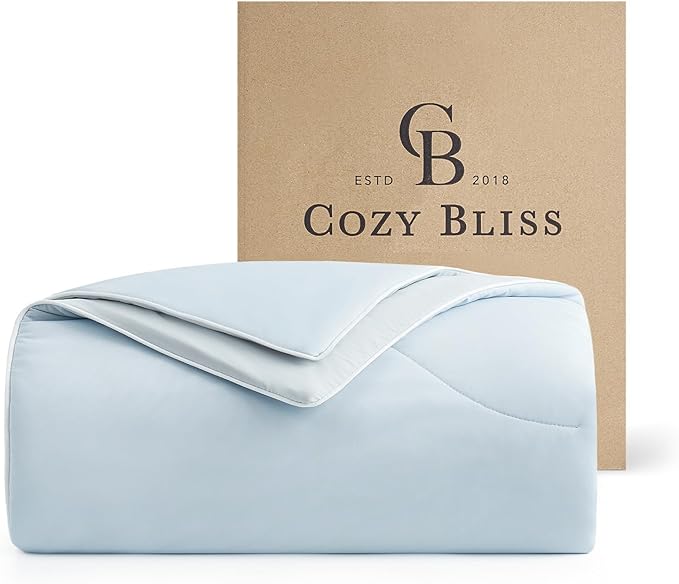 Cozy Bliss Cooling Comforter Queen Size Dual-Sided, Ultra-Soft Cooling Blankets for Hot Sleepers and Night Sweats, Breathable Lightweight Silky Smooth, Cool Blue