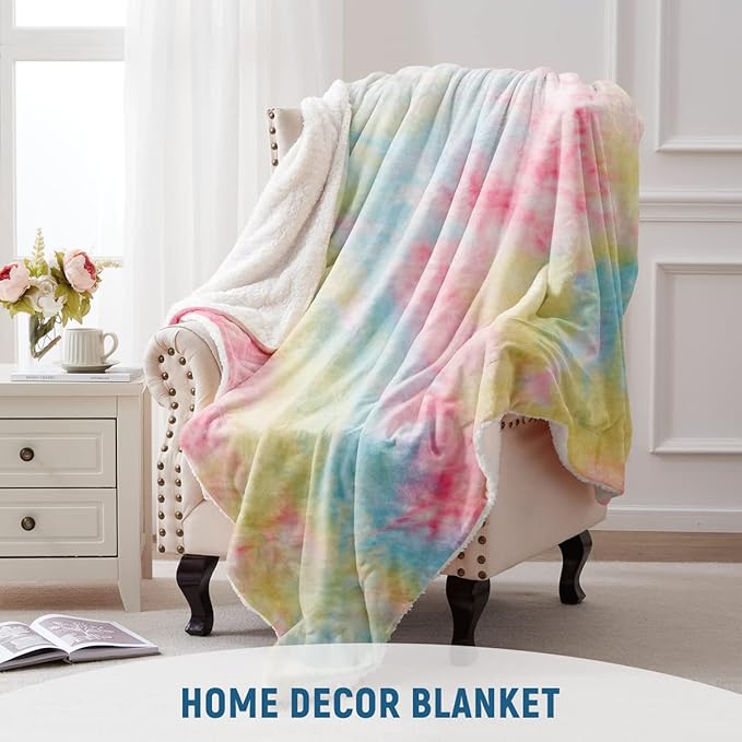 KAWAHOME Sherpa Fleece Queen Size Blanket for Bed - Extra Warm and Heavy Thick Blankets for Winter, Super Soft 500GSM Plush Blanket, 90"X 90" Rainbow