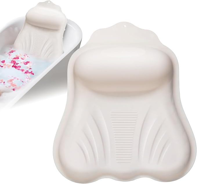 Silicone Bath Pillow for Tub Adults, 4D Air-Cushion Bathtub Pillow for Head Neck and Back Support, Non-Slip Suction Cups, Quick-Drying Waterproof Spa Pillow, Easy to Clean & Store