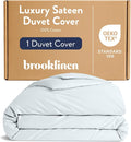 Brooklinen Luxury Sateen Duvet Cover - 100% Cotton, Full/Queen Size in Sky with Extra-Long Corner Ties and Button Closure - Best Full/Queen Duvet Covers