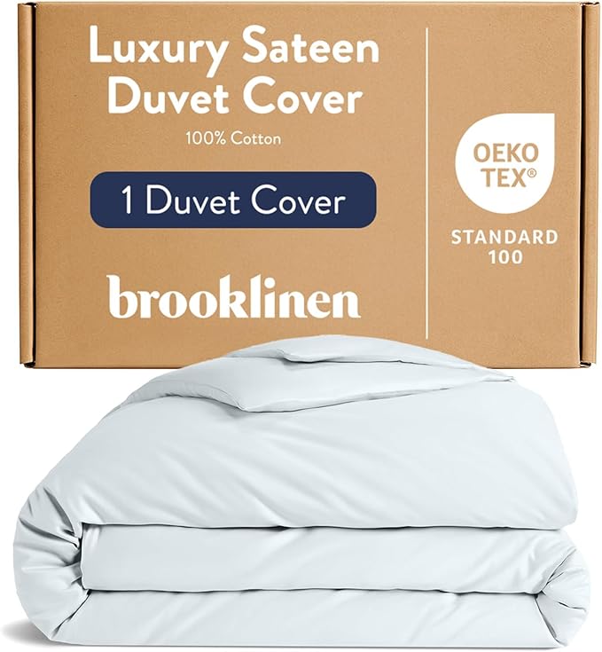 Brooklinen Luxury Sateen Duvet Cover - 100% Cotton, Full/Queen Size in Sky with Extra-Long Corner Ties and Button Closure - Best Full/Queen Duvet Covers