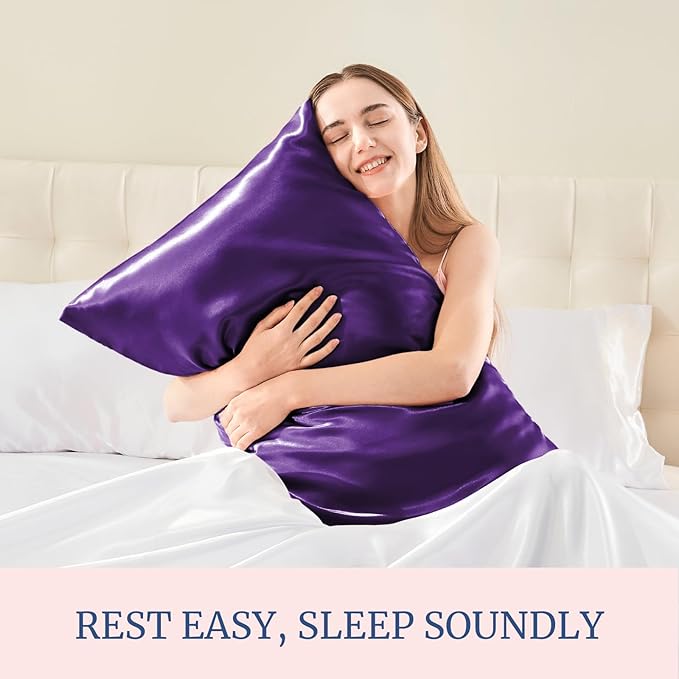 BEDELITE Satin Pillowcase for Hair and Skin, Super Soft Similar to Silk Pillow Cases 4 Pack with Envelope Closure, Cooling Pillowcases for Women Men (20"x40" King Size, Plum Purple)