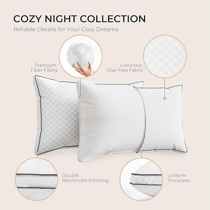 Sweetnight Standard Pillows Set of 2, Hotel Bed Pillows Fluffy Gusseted for Neck and Shoulder, Back Side Sleeper Pillows, 18"X24"