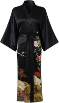 Women's Silk Kimono Robe Long Bathrobe Nightgown 100% Mulberry Silk for Women - Classic Floral Pattern