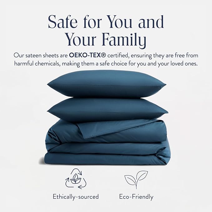 Brooklinen Luxury Sateen Duvet Cover Set - 100% Cotton, Full/Queen Size in Abyss Blue - Includes 1 Duvet Cover and 2 Standard Pillowcases - Best Full/Queen Duvet Covers