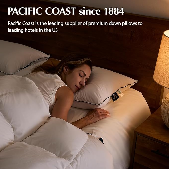 Pacific Coast White Goose Down Fiber Pillows, Bed Pillows for Back, Stomach and Side Sleepers, King Size Pillows Set of 2, Hotel Collection, Fluffy, Medium