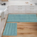 H.VERSAILTEX Bathroom Rugs Bath Mats Sets Super Absorbent Chenille Striped Bath Mats Non Skid Machine Wash Dry Rugs for Bathroom Floor Set of 2(Aqua Haze, 47 x 17 Plus 17 x 24 - Inches)