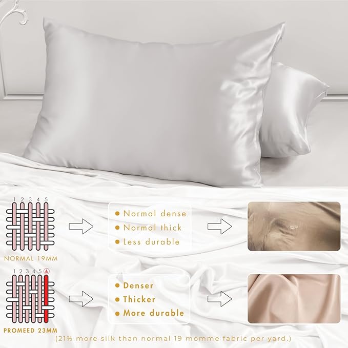 PROMEED 100% Mulberry Silk Pillowcase for Hair and Skin with Zipper, 23 Momme, Both Sides Pure Silk Pillow Case, Grade 6A+ Real Silk Case (Standard 20"x26", Light Grey)