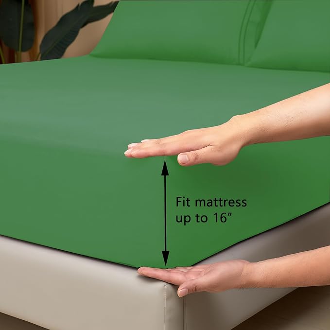 Mejoroom Bed Sheets Set - Extra Soft Luxury Full Size Sheets with 16 Inch Deep Pocket - Premium Bedding Collection - Breathable, Wrinkle, Fade & Stain Resistant - 4 Piece (Full, Calla Green)