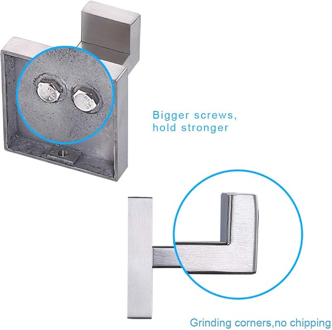 TASTOS Bath Towel Hooks Brushed Nickel, 4 Pack Stainless Steel Robe Coat and Clothes Hook, Heavy Duty Wall Hook for Bathroom & Kitchen, Modern Square Style Wall Mounted