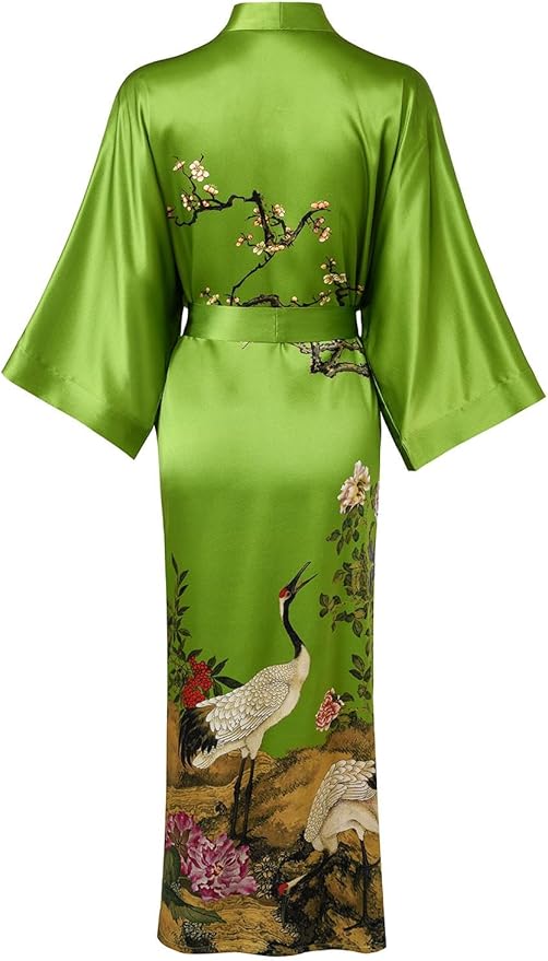 Women's Silk Kimono Robe Long Bathrobe Nightgown 100% Mulberry Silk for Women - Classic Floral Pattern