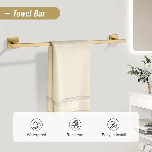 YACVCL Towel Bar Set, 5-Piece Brushed Gold Bathroom Hardware Set, Gold Bathroom Accessories Set, SUS304 Stainless Steel 23.6 Inch Towel Holder Towel Racks Set Wall Mounted