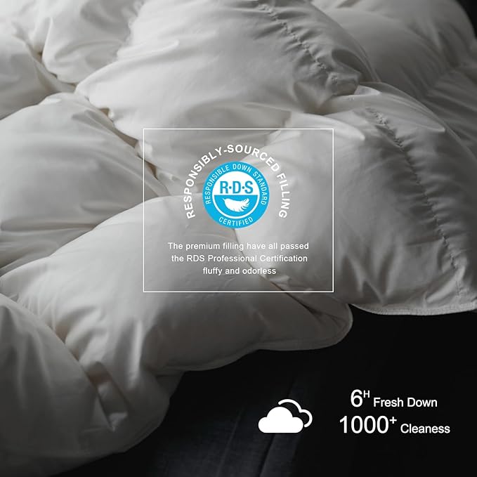 Royoliving Premium Feathers Down Duvet Insert Comforter California King Size Heavyweight Thickened Winter White 100% Cotton Cover with Corner Tabs (108x98, 77 oz)