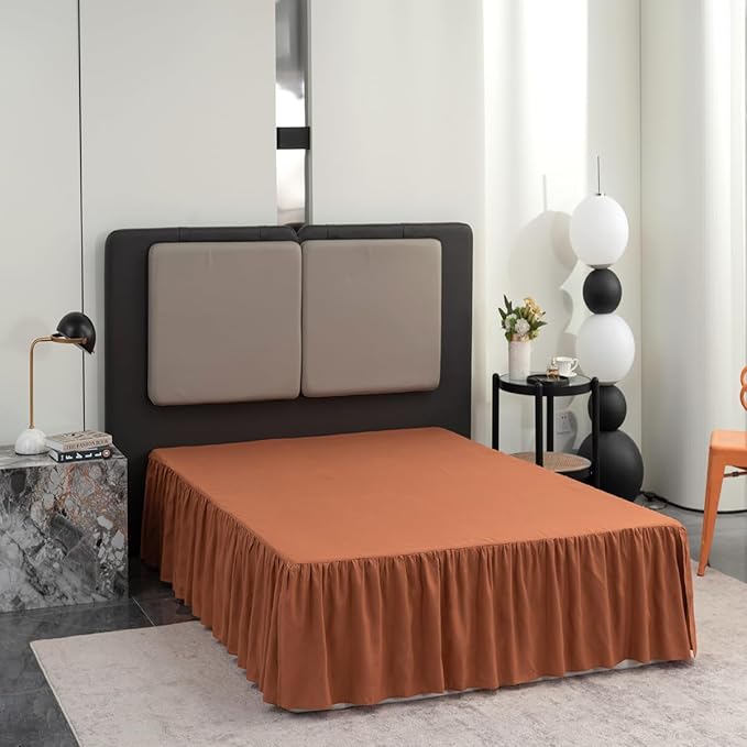 Terracotta Bed Skirt King Size Ruffled Bed Skirt with Split Corners, King Bed Skirt 14 Inch Drop, King Size Bed Skirt Terracotta for Ruffled Bed Skirt with Split Corners, Bed Skirt King Size