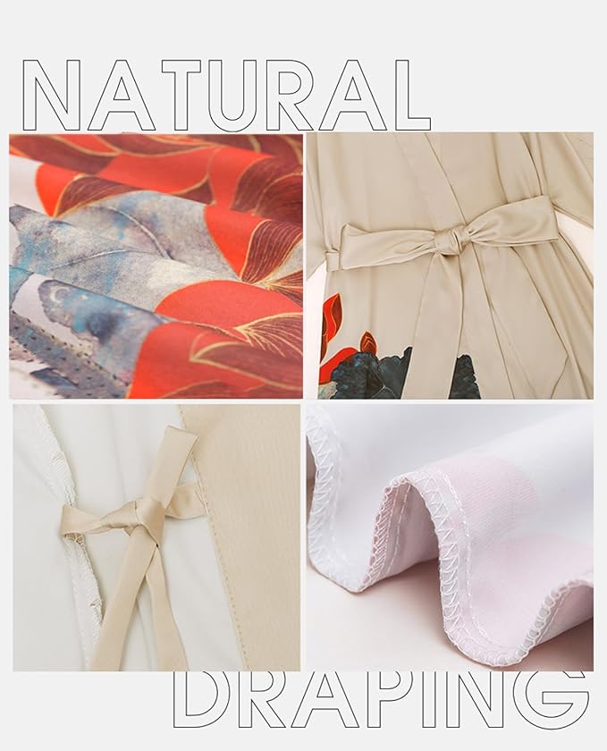 Silk Satin Robe for Women Long Japanese Kimono Robe Lightweight Soft Bathrobe Floral Luxury Dressing Gown