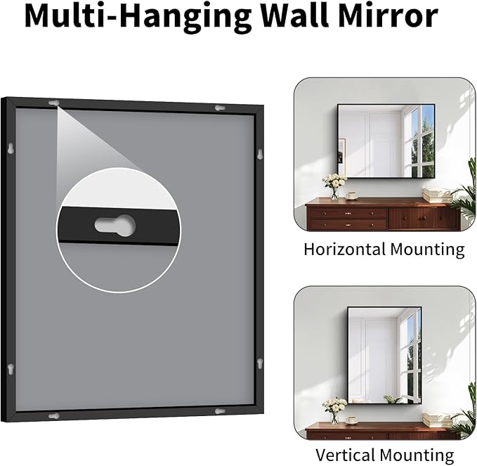 Koonmi Black Framed Bathroom Mirror - Shatterproof 36"x24" Tempered Glass, HD No Distortion, Horizontal/Vertical Mount, Modern Matte Aluminum Alloy Frame