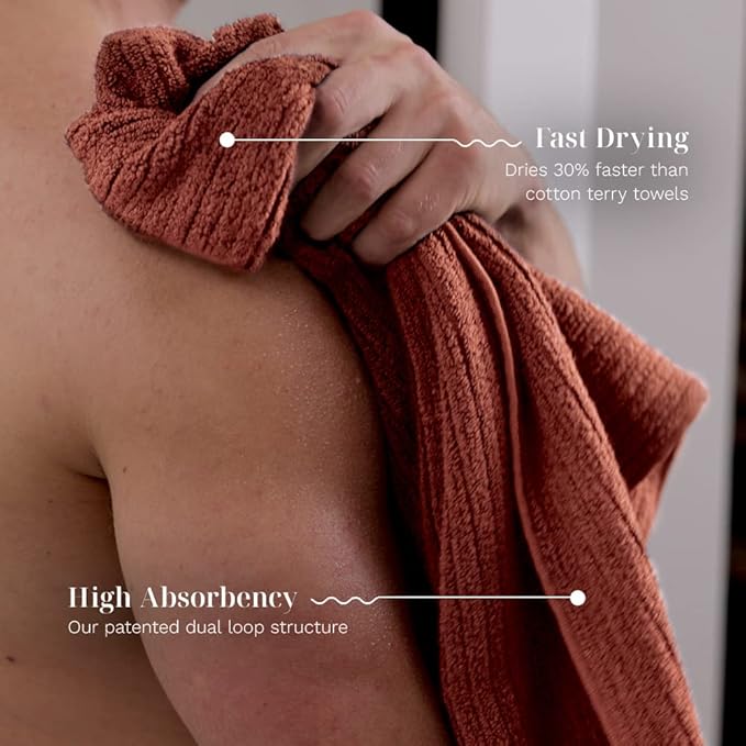 LUXOME Luxury Performance 4-Piece Hand Towel Set | Patented Quick-Dry Tech | Ultra Soft | 16" W x 30" L | Clay
