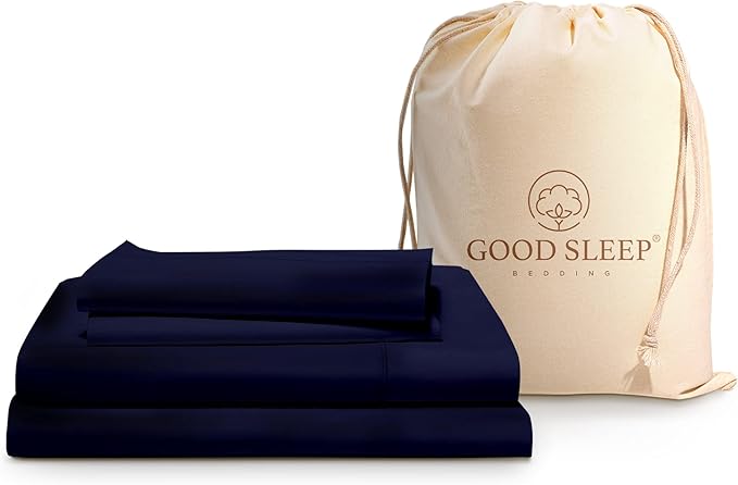 Good Sleep Bedding Twin Sheets Set - 100% Egyptian Cotton, Soft, 4 Pc, Deep Pocket, Hotel Quality, Navy Blue