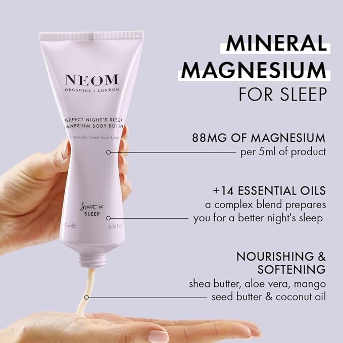 Neom - Perfect Night's Sleep Magnesium Body Butter | 6.76 Fl Oz (200ml) | Lavender, Chamomile, & Patchouli | Lotion for Sleep with Essential Oils | 100% Natural Fragrances | Nourish & Soften