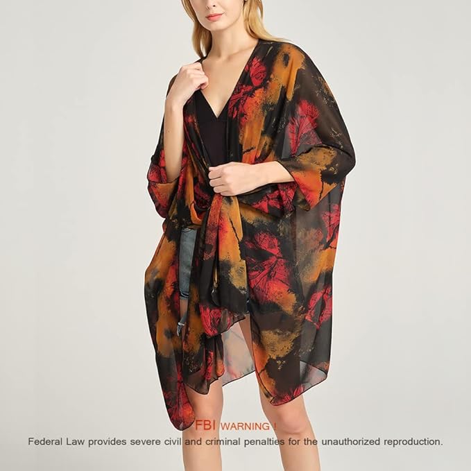 Women's Bohemian Floral Chiffon Beach Cover up Swimsuit Kimono Summer Swimwear Cardigans
