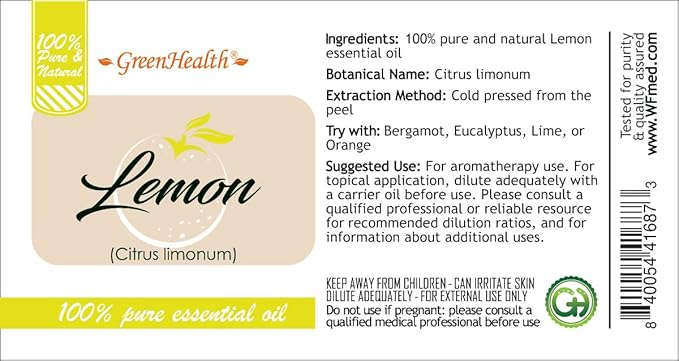 Lemon Essential Oil - 16 fl oz - Aluminum Bottle - 100% Essential Oil -GreenHealth