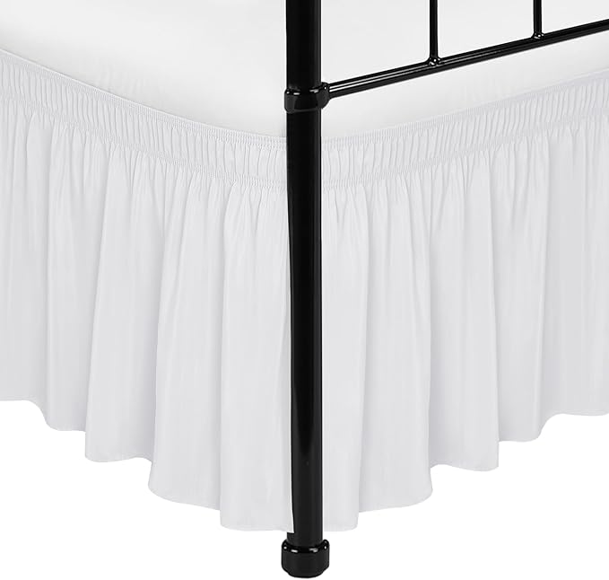 Biscaynebay Wrap Around Bed Skirts with Split Corners for Twin/Twin XL Beds 18" Drop, White Adjustable Elastic Dust Ruffles Easy Fit Wrinkle Resistant Silky Luxurious Fabric Machine Washable