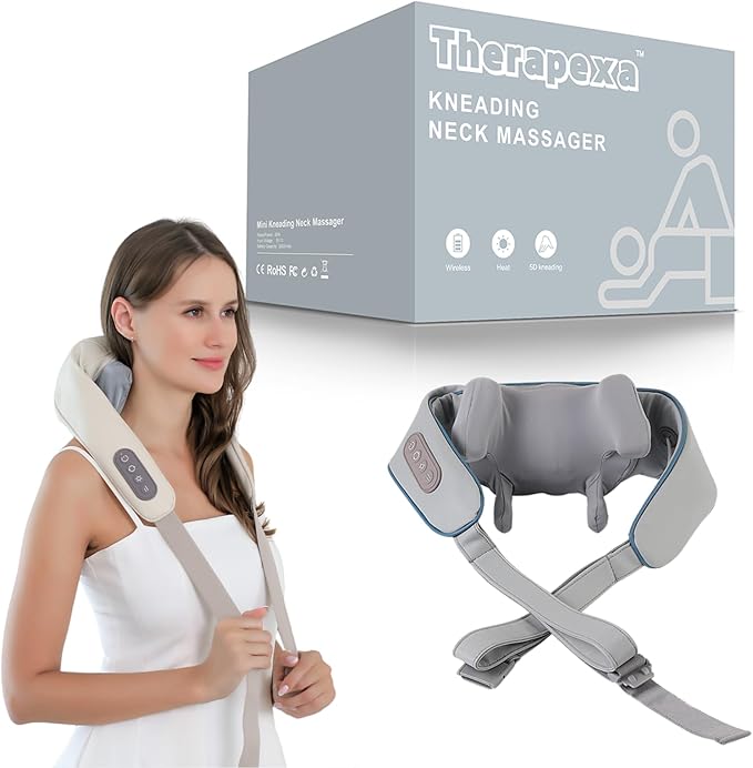Therapexa Neck & Shoulder Massager, Back Massager for Pain Relief Deep Tissue,Massager for Neck and Shoulder Pain,Back Massager with Heat. (Gray)