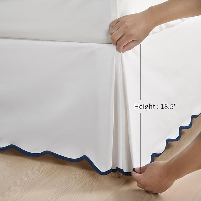 HIG King Bed Skirt - Easy Fit Scallop Edge Pleated Bedskirts with Spilt Coner, 18 Inch Drop Anti-Slip Dust Ruffle, Thick Fabric for Enhanced Privacy, Pre-Washed for Long-Lasting Use, Machine Washable