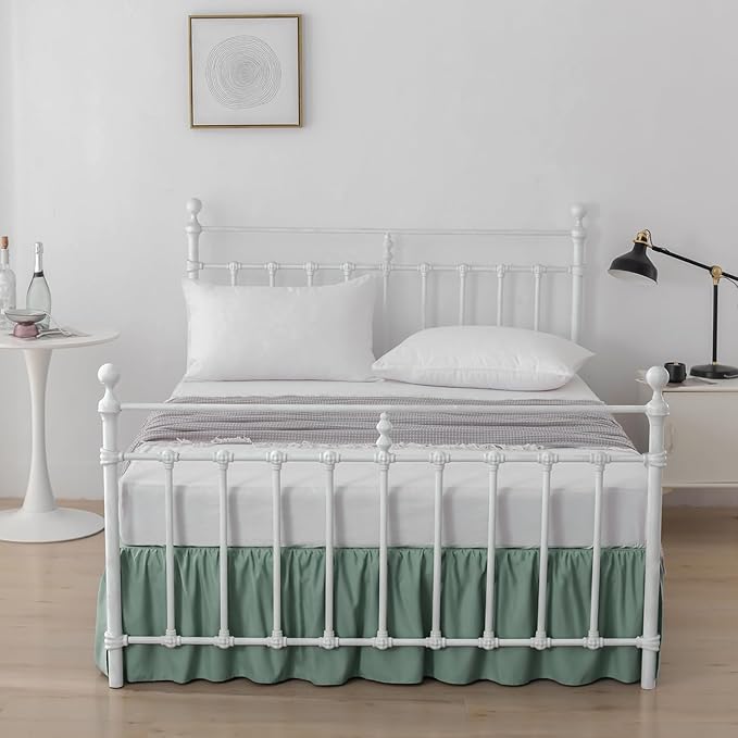 Bed Skirt King Size Ruffled Bed Skirts with Split Corners, 12 Inch Drop Dust Ruffle Bed Skirt with Platform, Sage Green, 12" King