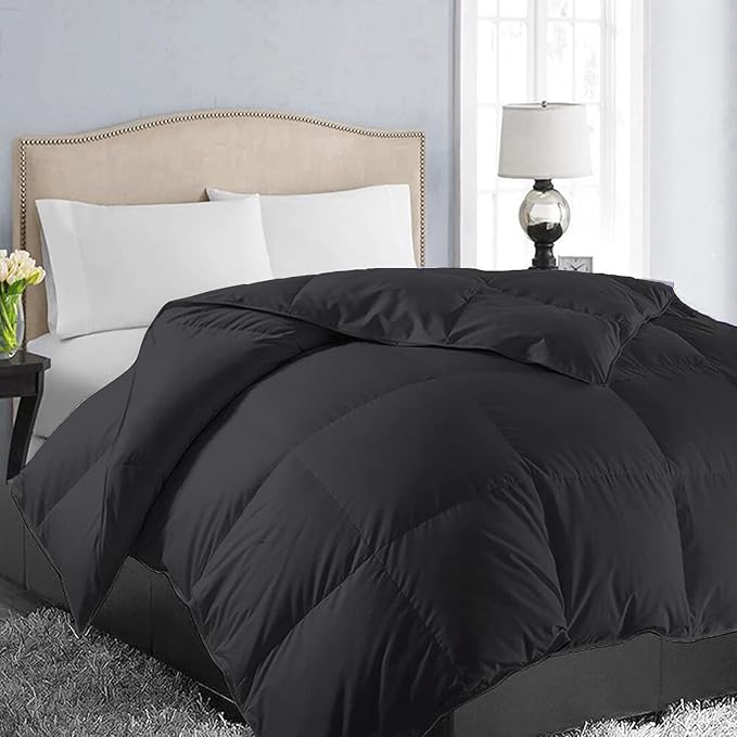 EASELAND Full Size Down Alternative Comforter - Quilted Duvet Insert for All Seasons, Soft Lightweight with Corner Tabs, Summer Winter Warm Bedding, Black 82×86 Inches