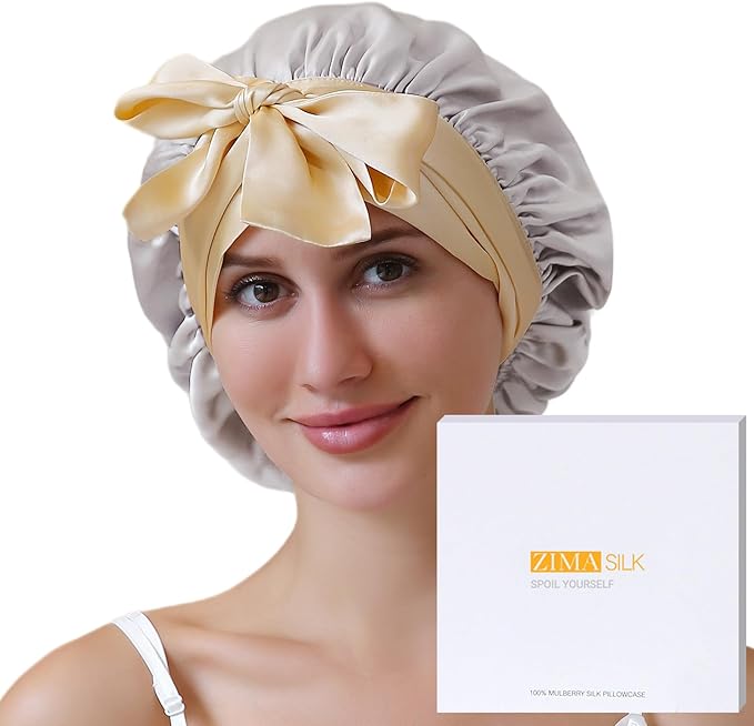 ZIMASILK 100% Mulberry Silk Bonnet for Sleeping Women Double Layer Hair Wrap with Silk Tie Band,1 Pack