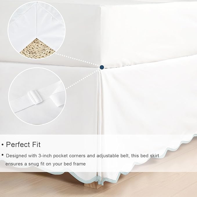 HIG King Bed Skirt - Easy Fit Scallop Edge Pleated Bedskirts with Spilt Coner, 18 Inch Drop Anti-Slip Dust Ruffle, Thick Fabric for Enhanced Privacy, Pre-Washed for Long-Lasting Use, Machine Washable