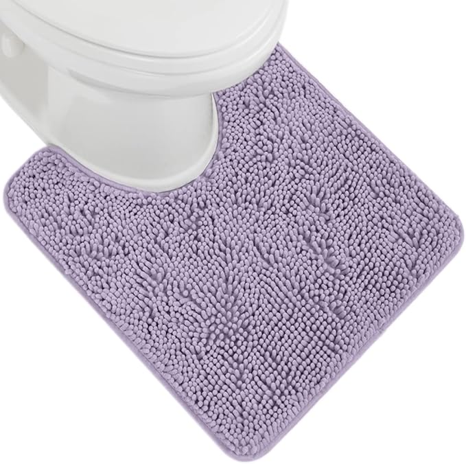 GORILLA GRIP Plush Absorbent Shaggy Chenille Bath Rug Mat for Oval Toilet Base with Rubber Backing, Machine Washable Rugs, Soft Microfiber Contour Mats for Toilets, Bathroom Decor, Lt Purple