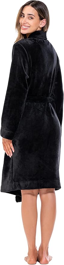 Turquaz Robes For Women, Womens Fleece Shawl Collar Soft Plush Knee Length Spa Robe