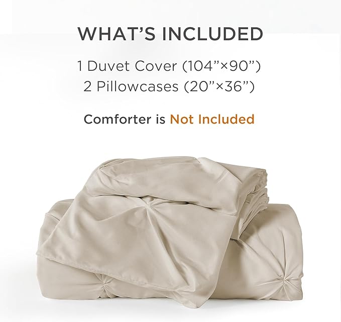 Litanika Oatmeal Pinch Pleat Duvet Cover King, 3 Pieces Pintuck Soft Microfiber Bedding Set with Zipper Closure & Corner Ties(104x90Inch-1 Duvet Cover, 2 Pillowcases)