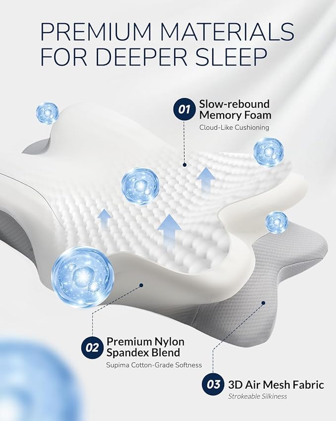 Cervical Neck Pillow for Neck & Shoulder Pain Relief - Ergonomic Memory Foam Pillow with Cooling Pillowcase, Ideal Orthopedic Sleep Solution for Side, Back, and Stomach Sleepers