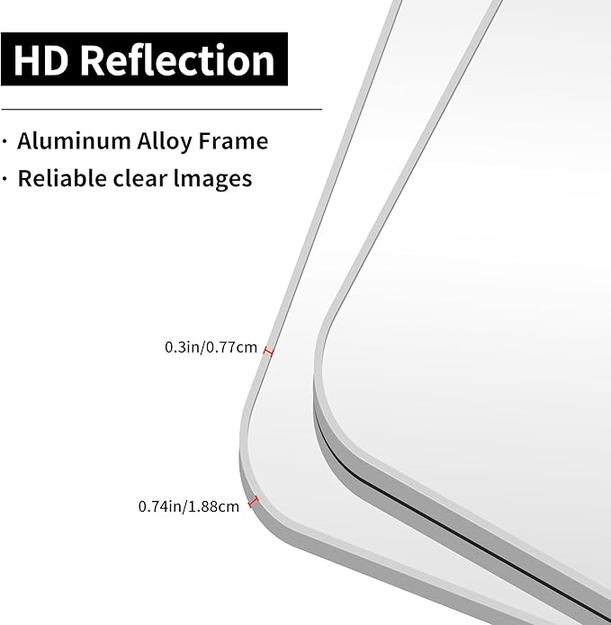 48x30 Inch Silver Bathroom Mirror, Metal Framed Silver Rectangle Mirrors, Rounded Rectangular Vanity Mirror, Wall Mounted Mirrors for Living Room Bedroom Entryway Hangs Horizontal or Vertical