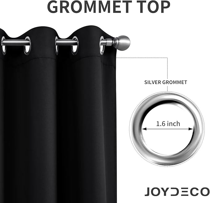Joydeco Black Custom Solid Single Blackout Curtain for Bedroom and Living Room, Grommet Thermal Insulated Room Darkening Curtain 1 Panel (Custom Size,Black)