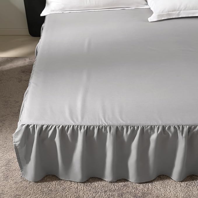 TSUTOMI Light Grey Bed Skirt Full Size Ruffled Bed Skirt with Split Corners, Full Bed Skirt 12 Inch Drop, Full Size Bed Skirt Black for Ruffled Bed Skirt with Split Corners, Bed Skirt Full Size