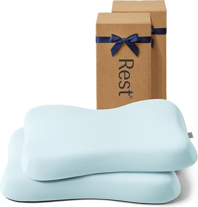 REST® Evercool® Cooling Pillow, Set of 2, Instant Cool-to-Touch Shell Fabric & Breathable Silicone Sponge Core for All-Night Temperature Regulation & Ergonomic Support, Medium Height, Light Blue