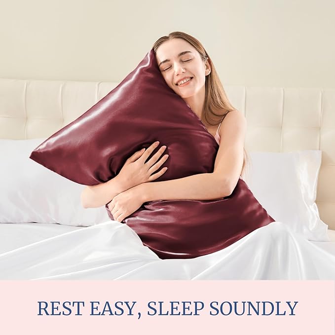 BEDELITE Satin Pillowcase for Hair and Skin, Super Soft and Cooling Similar to Silk Pillow Cases 2 Pack with Envelope Closure, Gift for Women Men(20"x36" King Size, Burgundy)