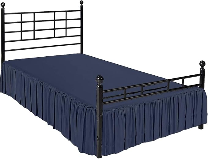 Ruffled Bed Skirt with Split Corners, Navy Blue, Full 18 Inch Drop Bedskirt, Hotel Quality Brushed Microfiber Wrinkle Free Dust Ruffle Bed Skirt Full Size