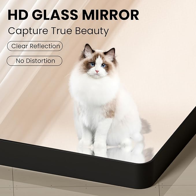 24x32 Inch Black Bathroom Mirror, Thick Rectangle Metal Framed Wall Mirror, Modern Round Corner Bathroom Vanity Mirror for Over Sink, Bedroom, Living Room, Entryway