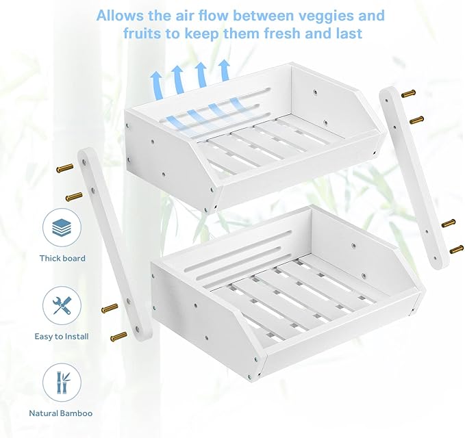 G.a HOMEFAVOR Fruit Basket for Kitchen, 2-Tier Fruit Bowl for Kitchen Counter, Vegetable Storage Stand for Fruit Shop, 15 mm Thickness (WHITE)