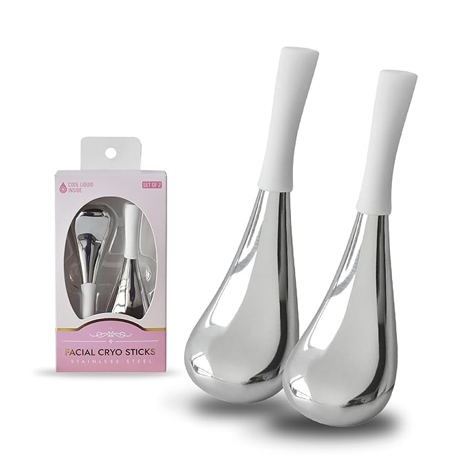 Ice Globes for Face & Eyes, Unbreakable Stainless Steel Cryo Sticks for Beauty Routines, Facials Cold Roller Cooling Globes for Puffiness, Wrinkles, Dark Circles, Headaches(White)