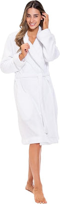 Turquaz Robes For Women, Womens Fleece Shawl Collar Soft Plush Knee Length Spa Robe