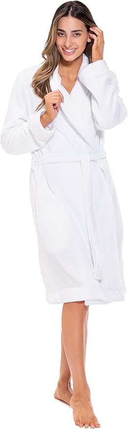 Turquaz Robes For Women, Womens Fleece Shawl Collar Soft Plush Knee Length Spa Robe