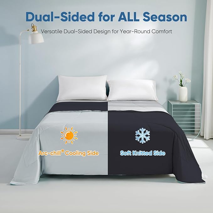 Elegear Revolutionary Cooling Comforter Queen Absorb Body Heat to Keep Cool, Cooling Blanket for Hot Sleepers Japanese Arc-Chill 3.0 Cool Tech Summer Comforter Hypo-Allergenic Cool Quilt-Black/Gray