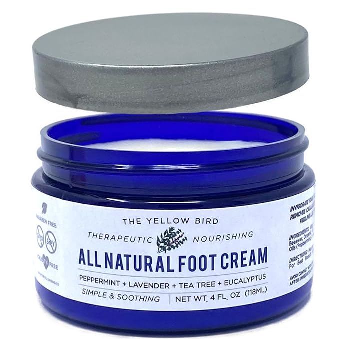Yellow Bird Natural Tea Tree Foot Cream & Organic Foot Balm for Dry, Cracked Feet & Heels – Peppermint Moisturizer for Athlete’s Foot Relief and Intensive Callus Repair Treatment Salve – Made in USA